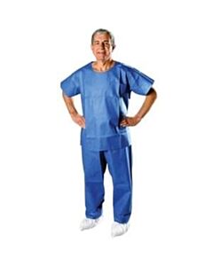 AlphaPro Scrub Shirt, Dark Blue, Long Sleeve, Round Neck, Banded, Size L
