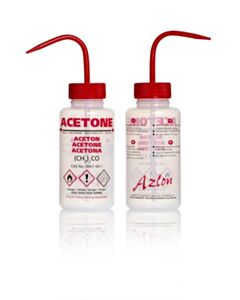 DWK WHEATON® AZLON® Multi-Lingual Safety Venting Wash Bottle, Acetone, 250 mL